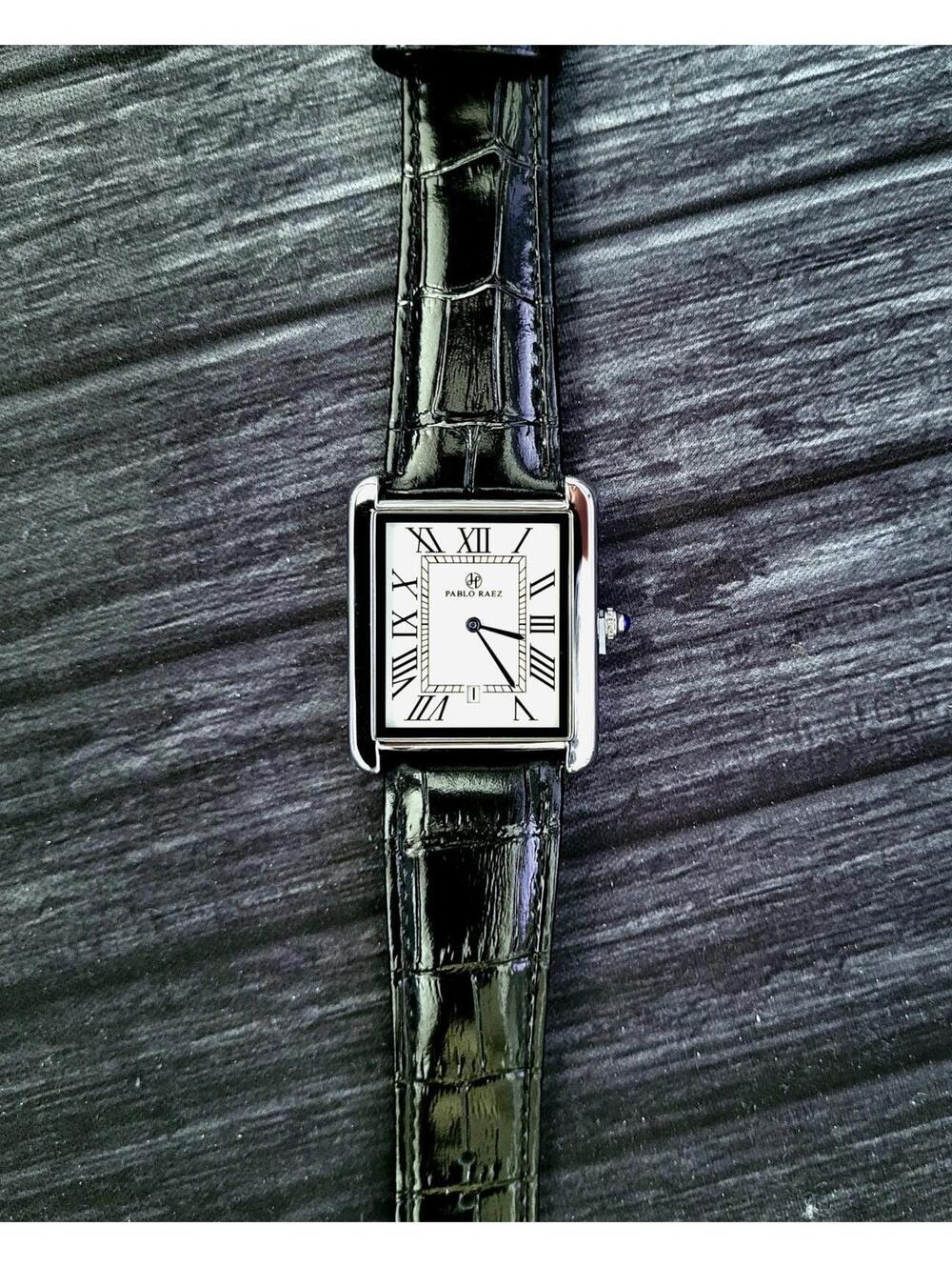 Pablo Raez Mens Silver Tank‎ Swiss Style Watch 40mm Large